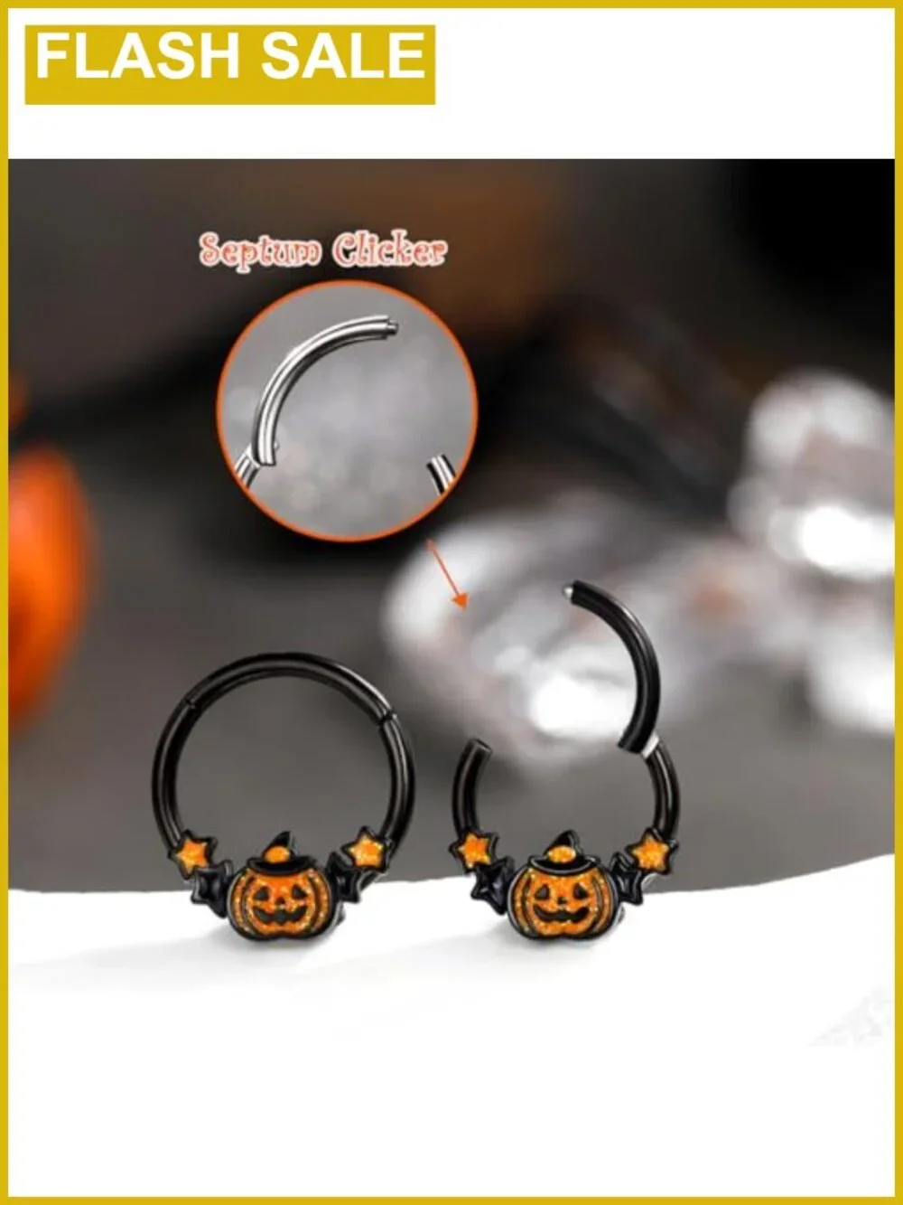 16G Stainless Steel 316L Pumpkin Septum Ring 8mm Clicker Halloween Body Jewelry